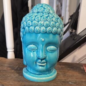 Ceramic Buddha Head Sculpture - Turquoise